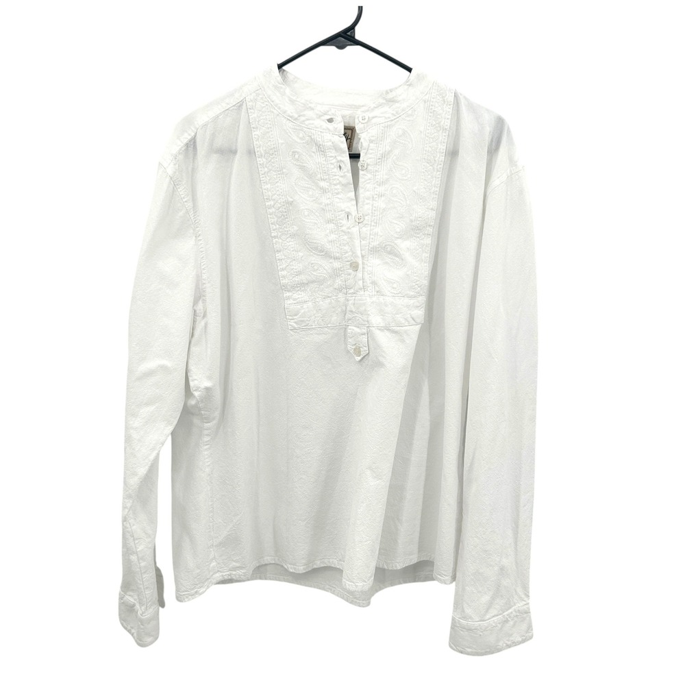 Scully‎ Western Embroidered Henley Blouse XL White Boho Coastal Cowgirl Cottage